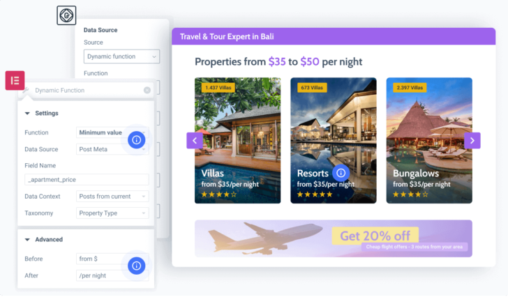 Diversos tipos de funções dinâmicas estão disponíveis no plugin JetEngine - fonte: site Crocoblock