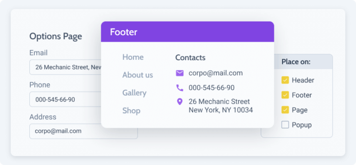 Uma informação que se repete ao longo do site, como um endereço, pode ser inserida através das Options Pages - fonte: site Crocoblock